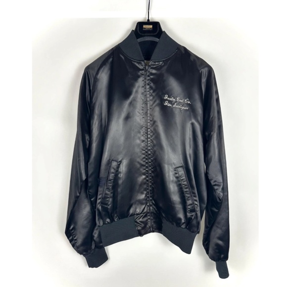 Vintage Men's Justin Boot Co. Bw Westernwear’ Silky Black  Bomber Jacket • M - Picture 3 of 10